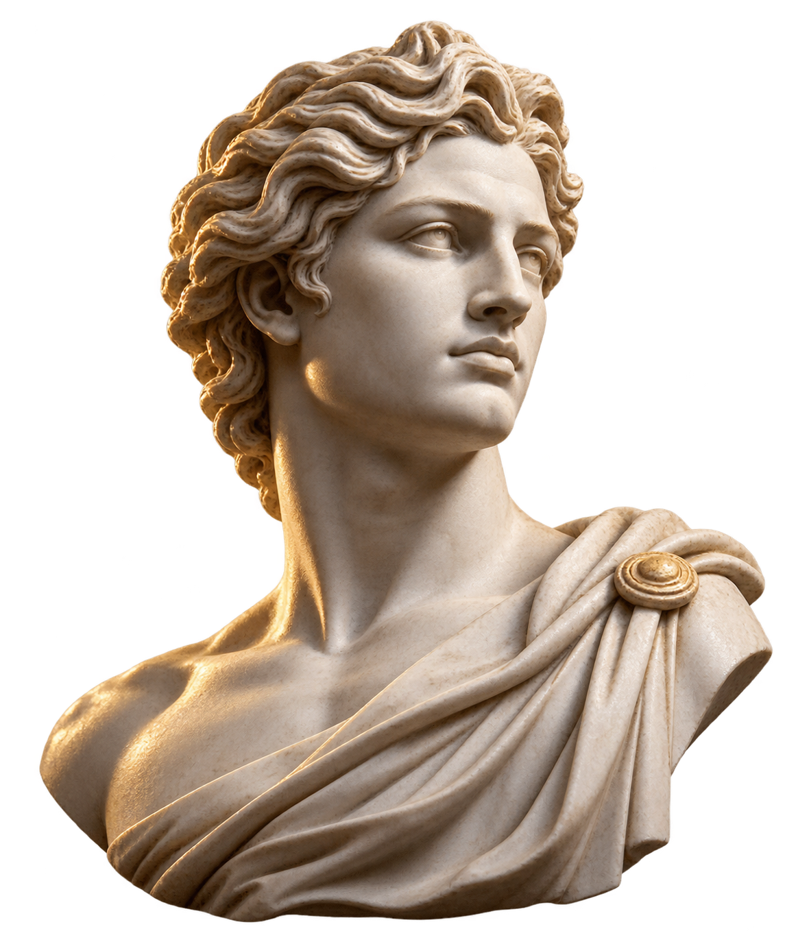 Busto clássico de Apolo em mármore, representando o Protocolo Apolo